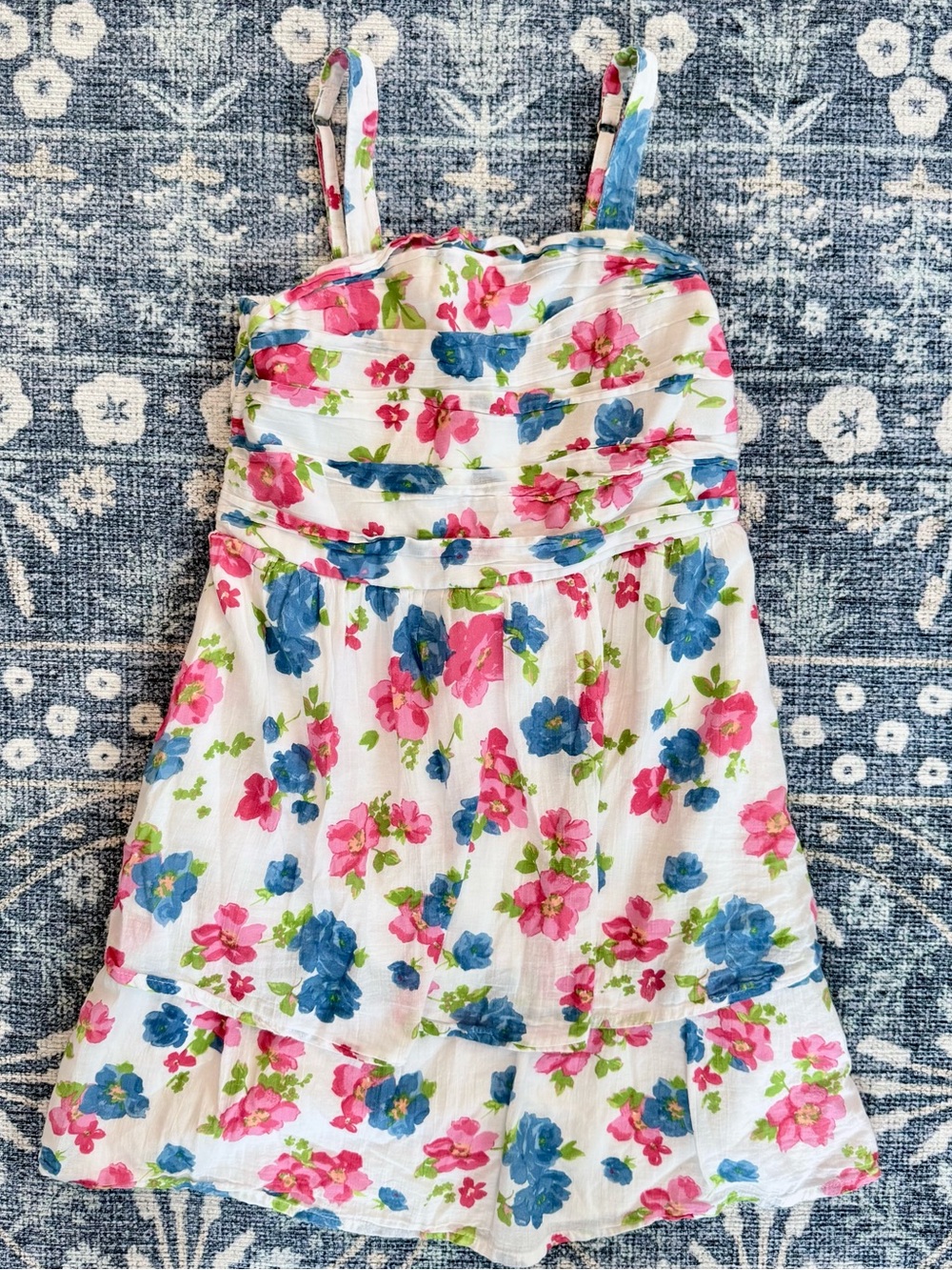 Abercrombie Girls Floral Sundress in White with Pink & Blue Flowers